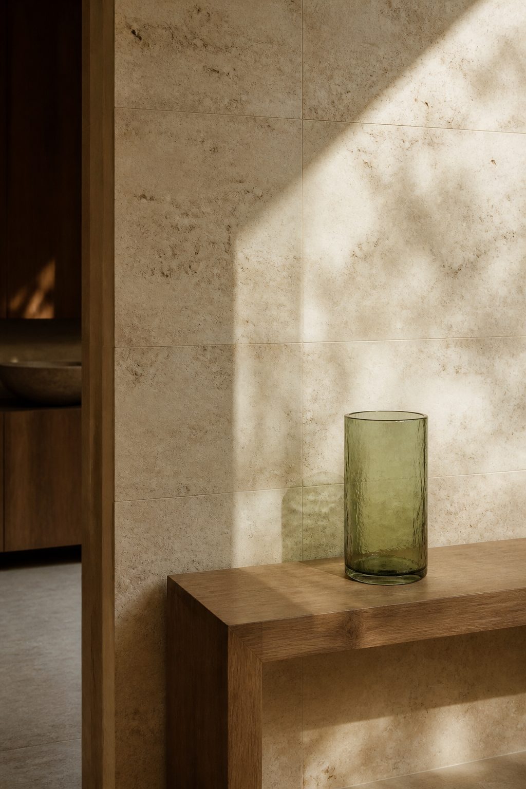 Soft daylight across stone and quiet interior materials